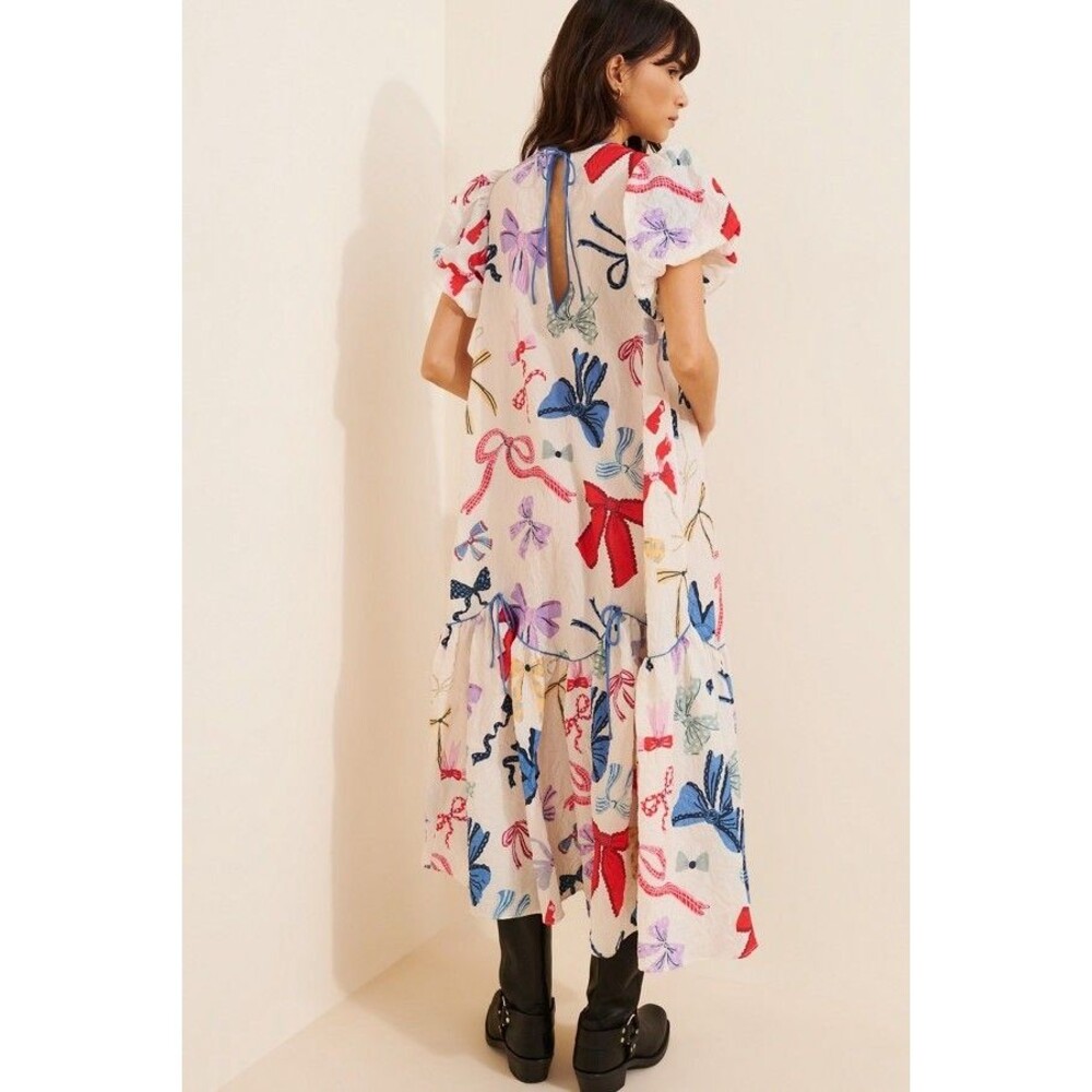Free People Tied In A Bow Midi Dress Bow Print Small Festive Holiday